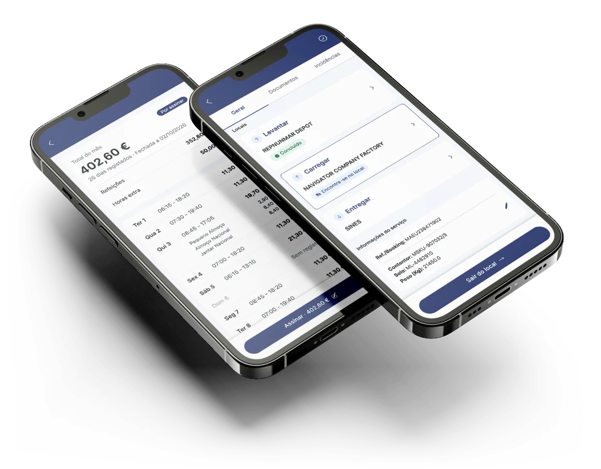 Dois telemóveis com a Driver App 40 PÉS aberta
